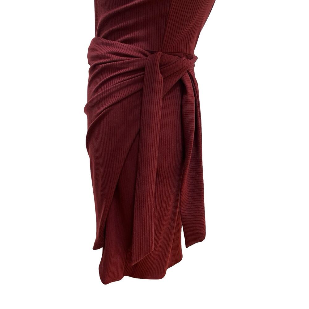 Reformation Jeans Julie Ribbed Wrap Mini Dress Size M Merlot Red Long Sleeve - Picture 3 of 7